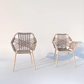 Pair of Modern Woven Rattan Outdoor Chairs With Sturdy Wooden Legs