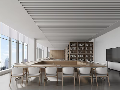 Book Art Meeting Room Interior With Bookshelves And Natural Light 3d model