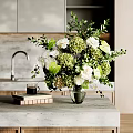Elegant Decorative Ornament Combination For Modern Kitchen Countertop With Flower Vase Green Plants And Books