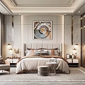 Elegant Modern Bedroom Interior Design With Tufted Headboard Decorative Painting Nightstands And Pendant Lights