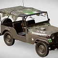 Vintage Military Green Utility Vehicle With Open Top Camouflage Canvas And White Star Emblem