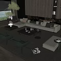 Modern Living Room Sofa And Coffee Table Set With Fireplace Green Plants And Window View