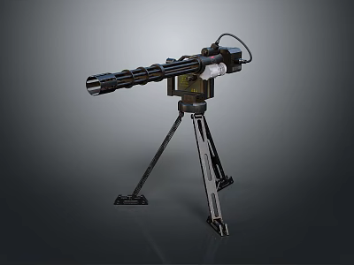 Tactical Machine Gun Mounted On Tripod Stand With Long Barrel And Reinforced Frame 3d model
