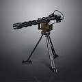 Tactical Machine Gun Mounted On Tripod Stand With Long Barrel And Reinforced Frame