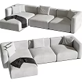 Modern Light Gray Sectional Sofa with Decorative Pillows and Soft Throw Blanket 3d model