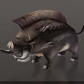Fierce Fantasy Boar Game Character With Large Tusks Spiked Mane And White Stripes