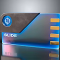 Slide Themed Card Design With Blue Circular Logo And Gold Strips 3d model