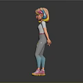 3D Character With Pink Rainbow Hair In Gray Jumpsuit And Yellow Flower Pattern
