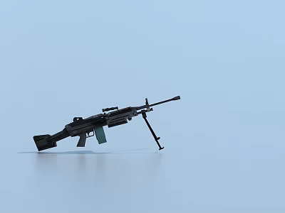 Modern Tactical Assault Rifle with Detachable Magazine and Foldable Tripod Stand on Light Blue Background 3d model