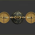 Ornate Brass Balance Scale Sculpture With Intricate Carved Design And Golden Plates