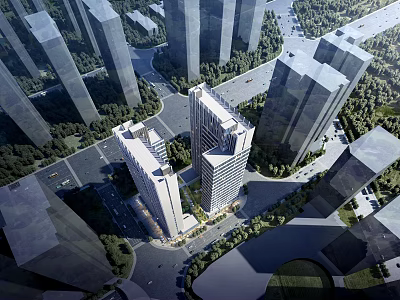 Aerial View Of Urban Planning With Skyscrapers Roads And Greenery 3d model