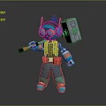 Cartoon Style Character With Green Vest Blue Pants Headphones Goggles And Large Hammer