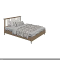 Simple Single Bed With Wooden Headboard Patterned Quilt And Pillows 3d model