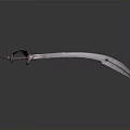 Shiny Metallic Scimitar Weapon With Curved Blade And Ornate Hilt On Dark Background