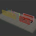 Silver Metal Fence And Red Plastic Barrier On Gray Tiled Ground