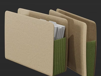 Modern Reception Desk With Brown Folders Green Edges And White Papers 3d model