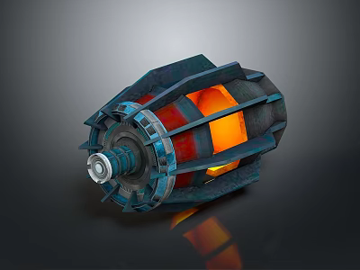 Industrial Mechanical Rotating Component With Blue Red Metallic Blades And Glowing Orange Core 3d model
