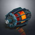 Industrial Mechanical Rotating Component With Blue Red Metallic Blades And Glowing Orange Core