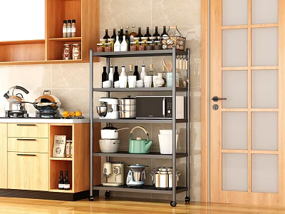 Sturdy Metal Bathroom Cabinet Rack with Wheels and Multi tier Storage Shelves 3d model