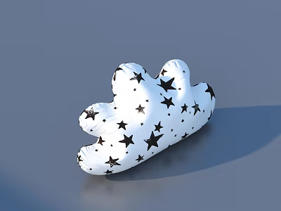 Soft Cloud Shaped White Pillow With Black Stars For Daily Use 3d model