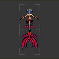 3D Fantasy Game Mermaid Character Model With Blue Hair Headdress And Colorful Fish Tail