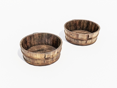 Old wooden basin, wooden barrel, old object model