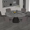 Elegant Modern Round Dining Table Set With Marble Tabletop Black Base And Six Leather Chairs