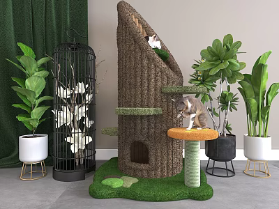 Cat Tree With Plants For Home Decoration 3d model