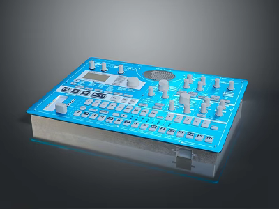 Blue Audio Mixing Console With Multiple Knobs Buttons And Display Screen 3d model