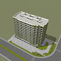 Modern Urban Office Building Exterior With Green Accents And Glass Facade