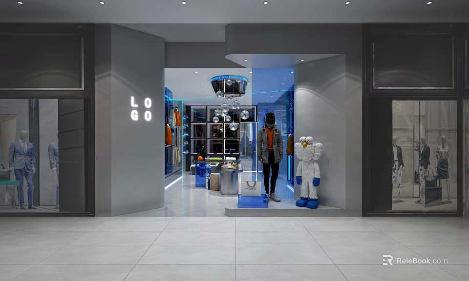 Modern Fashion Clothing Store Interior With Stylish Apparel And Mannequin Displays 3d model 