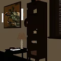 Middle Ancient Storage Cabinet Decorative Cabinet Hanging Painting Table Lamp 3d model