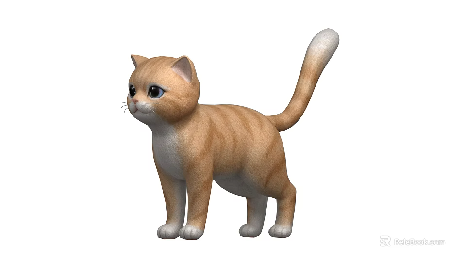 Cute Orange and White Cartoon Cat in Standing Pose with White Paws and Tail 3d model 