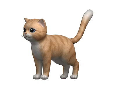 Cute Orange and White Cartoon Cat in Standing Pose with White Paws and Tail 3d model