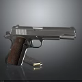 Silver Pistol With Red Wooden Grip And Magazine On Black Background