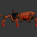 Detailed Orange Robotic Spider With Multiple Metallic Legs And Transparent Blue Body