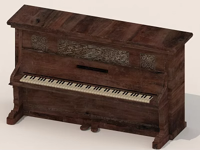 Vintage Wooden Piano With Ornate Carved Details And Classic White Keys 3d model