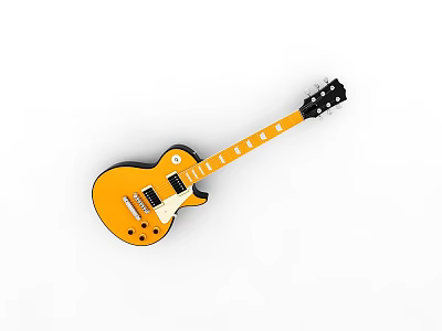 Yellow Electric Guitar Musical Instrument Featuring Classic Design And Black Hardware 3d model