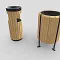 Wooden Roadside Trash Bins With Metal Accents For Public Road Facilities