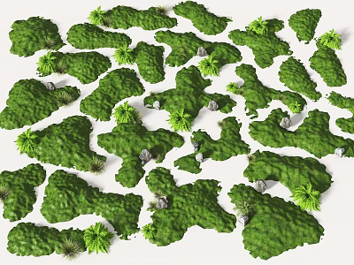Detailed Green Terrain Featuring Lush Green Blocks Small Plants And Gray Stones 3d model