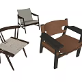 Three Different Style Leisure Chairs With Wooden Frames Woven Fabric And Leather Seats