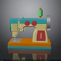 Colorful Toy Sewing Machine With Blue Yellow Body Orange Base Green Spool And Red Buttons