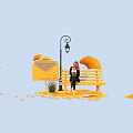 Yellow Themed Photo Check in Spot With Bench Envelope Decor And Street Lamp