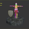 Armored Character Standing on Stone Platform with Shield and Arms Outstretched in 3D Rendering 3d model