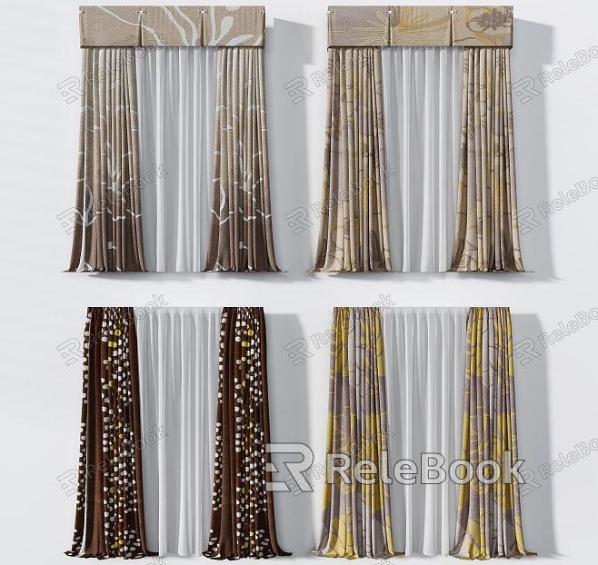 Light Luxury High-grade brown Art Pattern Curtain Combination model