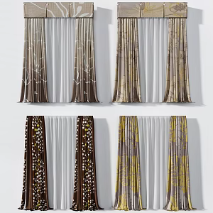 Light Luxury High-grade brown Art Pattern Curtain Combination 3d model