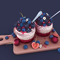 Delicious Berry Parfait Desserts With Cream Layers And Fresh Berries On Wooden Serving Board