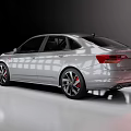 Silver Modern Sedan With Two Tone Roof Sporty Wheels And Red Brake Calipers