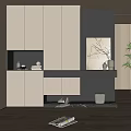 Modern Shoe Cabinet Design With White Dark Storage Open Shelves And Potted Plant