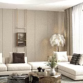 Modern Living Dining Area With Floor to Ceiling Windows City View Sofa and Accent Chair